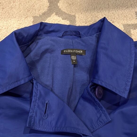 Eileen Fisher Rain Trench Coat Blue Notched Collar
Button Down Sz Medium EUC - Picture 2 of 11